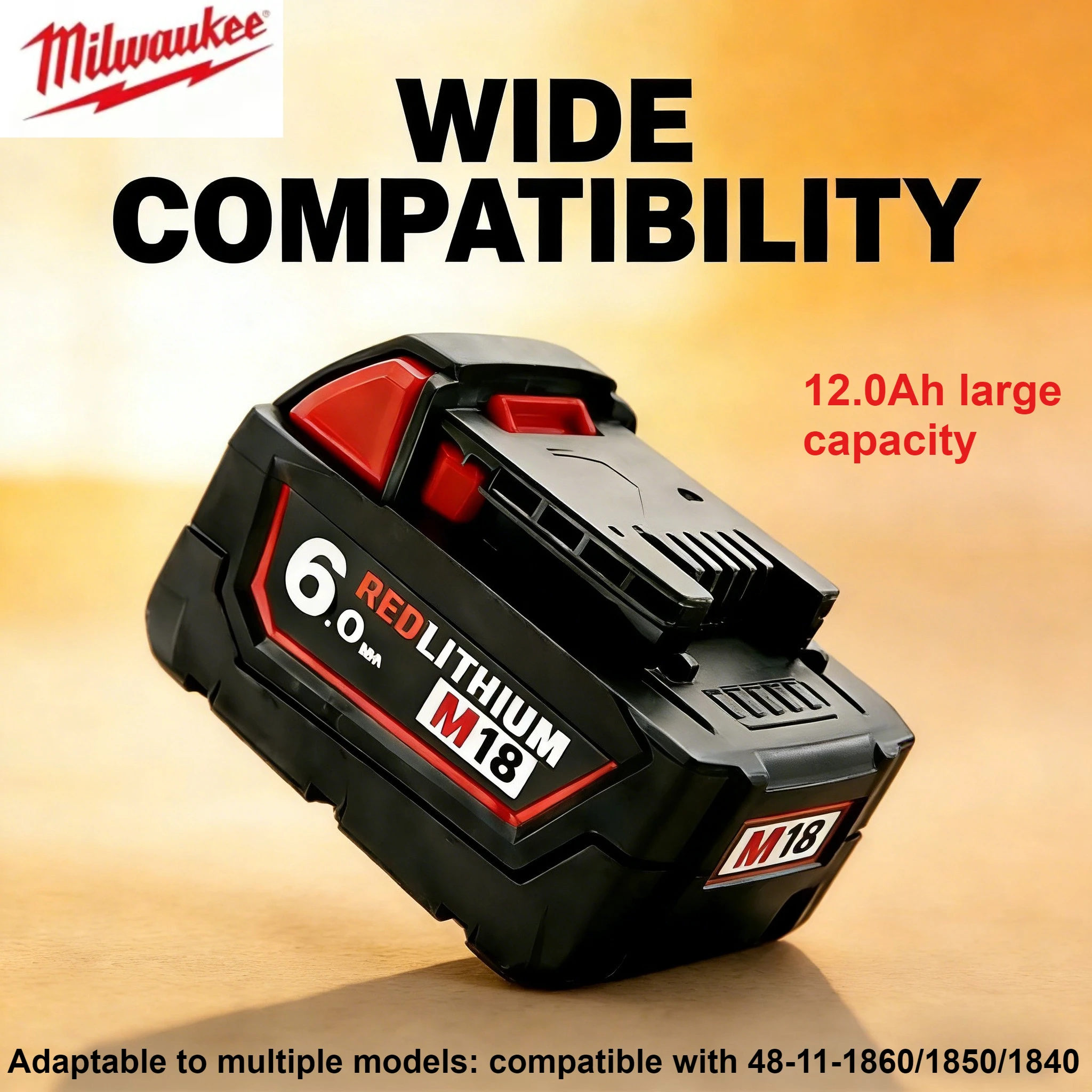 

8V Milwaukee original M18 battery+charger 12V 6.0Ah 6000mAh, fast charging is compatible with Milwaukee power tools.