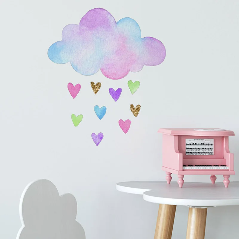 1x Beautiful Cloud Heart Rain DIY Wall Stickers Nursery Kindergarten Decor Decal for Bedroom Living Room Kids Decoration Posters