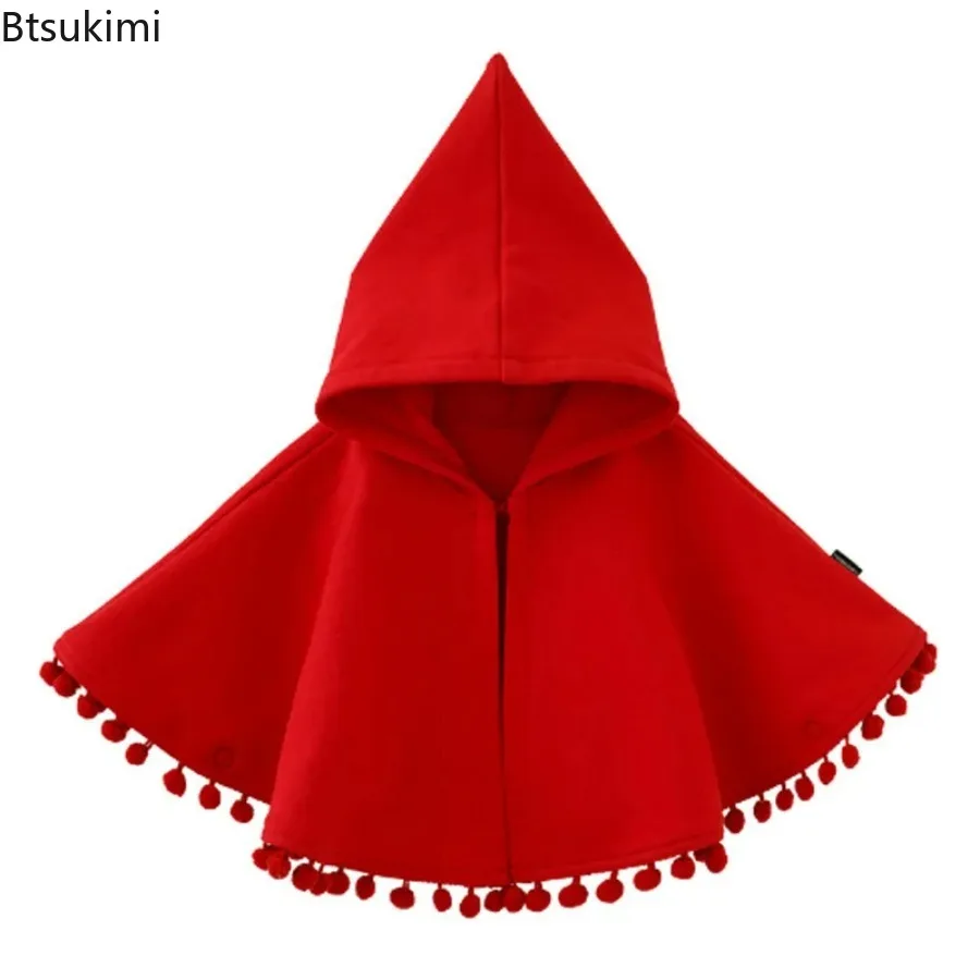 New Baby Girls Red Christmas Cloak Winter Toddler Hooded Cape Cute Warm Children Jacket Xmas Party Costume Kids Clothes Coats
