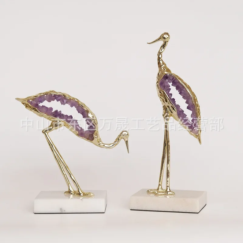 Light luxury entrance wine cabinet ornaments Home jewelry Crystal crane office desktop decoration High-end opening gifts