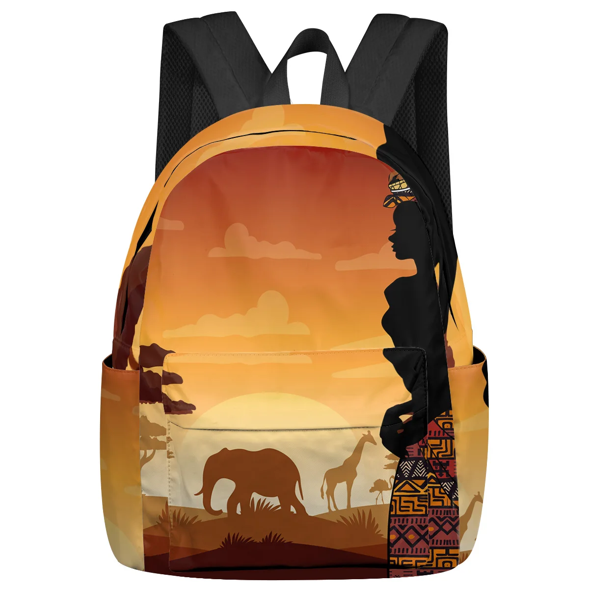 Africa Woman Giraffe Elephant Silhouettes Backpacks Custom Student School Bags Laptop Backpack Men Women Female Travel Mochila