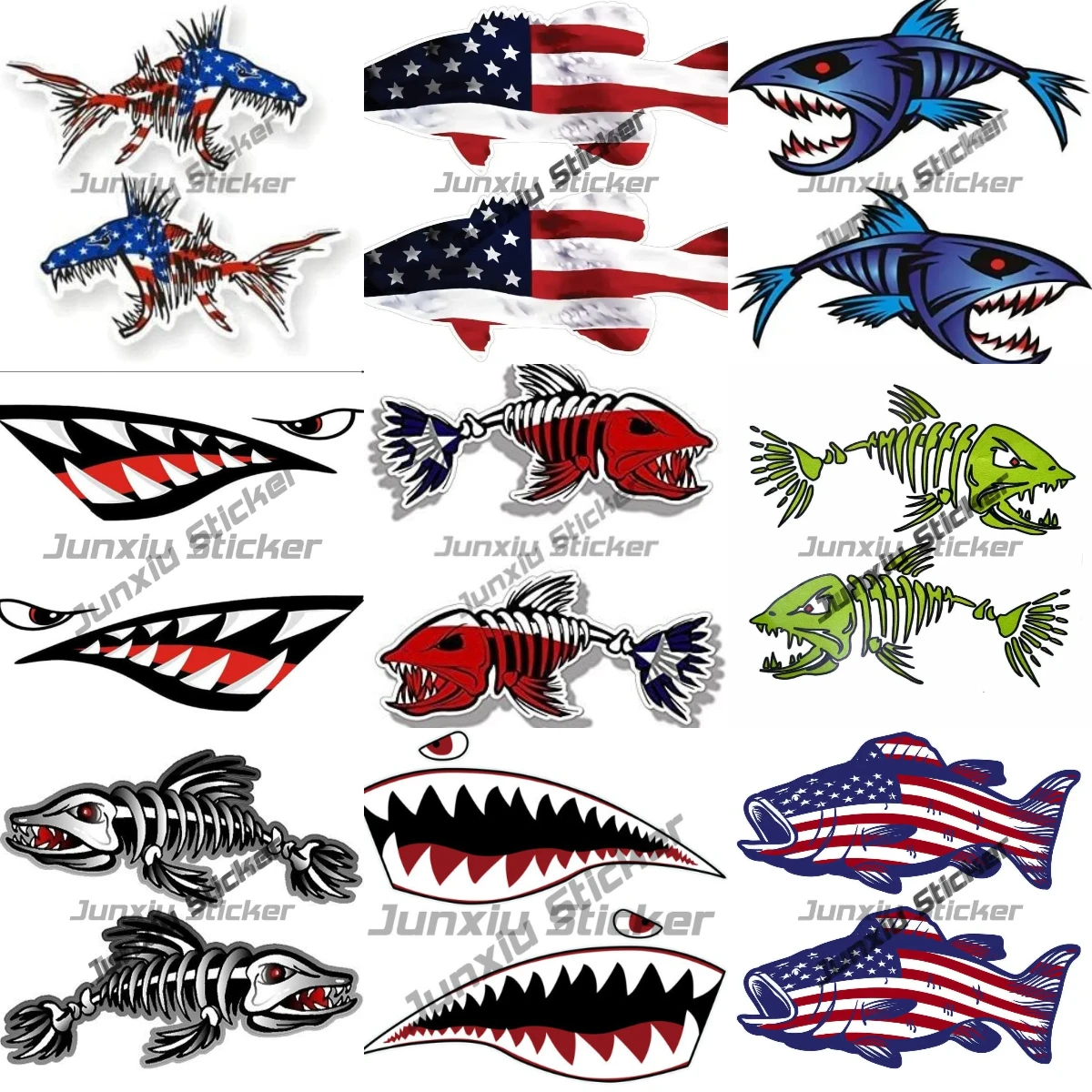 

A Pair Master Baiter Stickers Shark Teeth Mouth Decals Fisherman's Bait Funny Fishing Boat Window Bumper Waterproof PVC Sticker