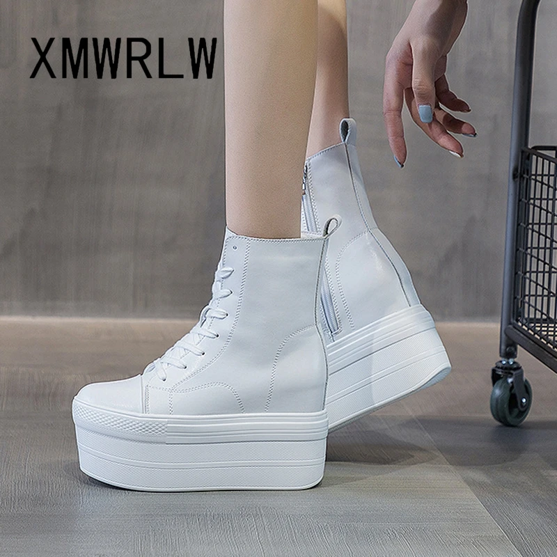 XMWRLW Women's Mid-Calf Boots Genuine Leather Platform Shoes 2023 Winter Autumn High Heels Boots For Woman Winter Shoes Boot