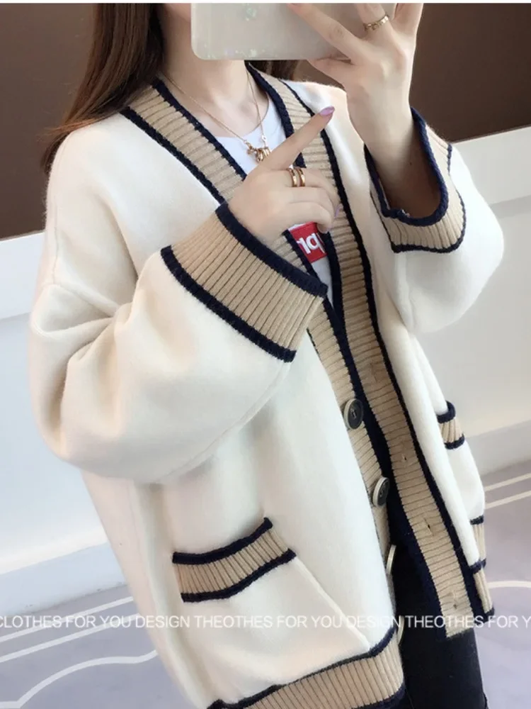 

Female Sweater White Thick Knitted Cardigans for Woman Oversized Korean Fashion New Winter Long Sleeve Ladies ZL11