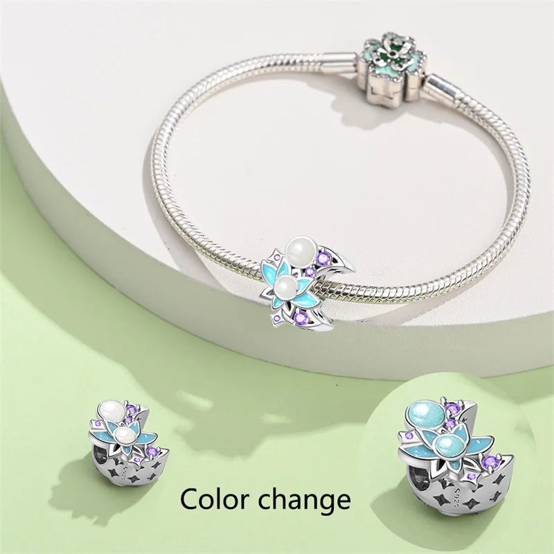 Moda argento 925 cambiamento di colore luminoso lucciola medusa ciondolo luna loto Charms perline Fit Pandora gioielli braccialetto originale