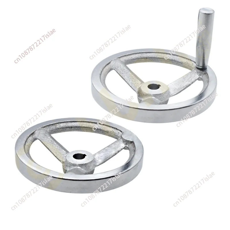 Sandblasted chrome-plated round rim cast iron hand wheel, machine tool equipment three ribs with handle solid hand wheel