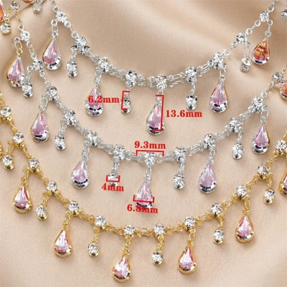 0.5/1m Teardrop Rhinestone Tassel Handmade Chain DIY Necklace Bracelet Women Jewelry Making Accessories Clothing Materials Craft view 2