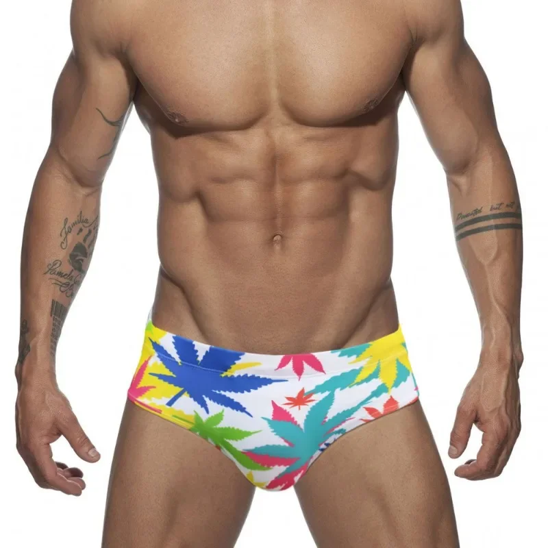 Sexy Bikini Swim Shorts for Men Maple Leaf Print Swimsuit Swimming Trunks Bathing Gay Surf Bathing Suit Breathable Men Swimwear