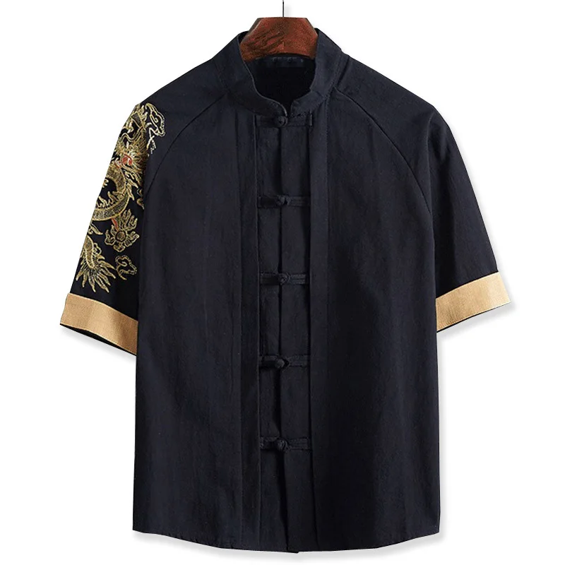 

Chinese style 13XL plus size male extra large code tide big man slimming 9XL linen Short sleeve shirt cardigan embroidery 9XL