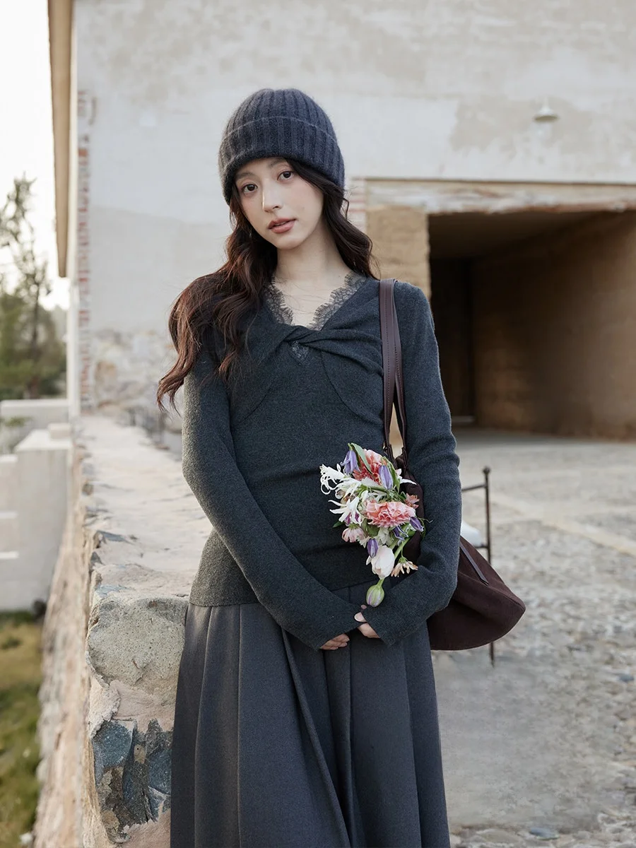 

Winter ey Knitted Slim Fit Sweater Soft Cozy Korean Sle Unique Design Small Size Women's Faion Commute Sle Long Sv...