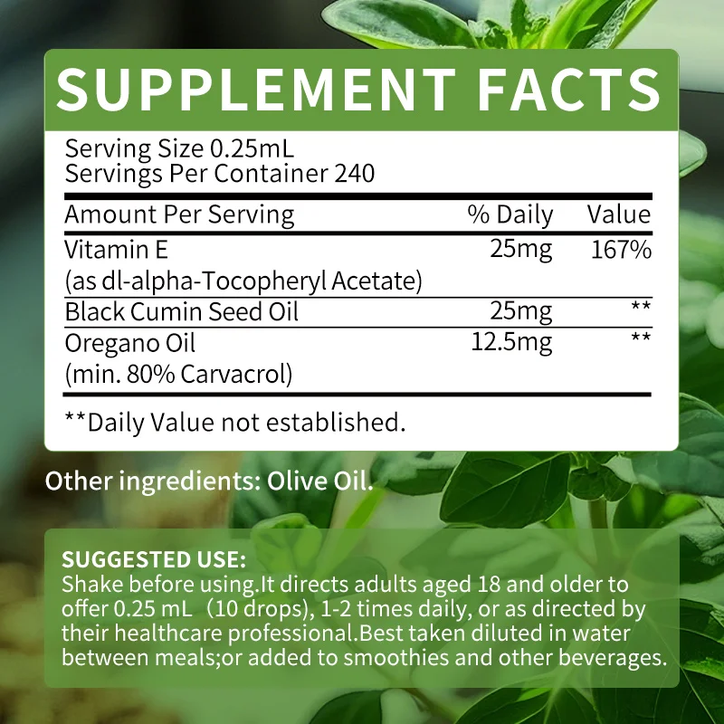 قطرات زيت الأوريجانو العضوي من Mulittea مع زيت البذور السوداء والكركم والفيتامين E - دعم الجهاز التنفسي المناعي