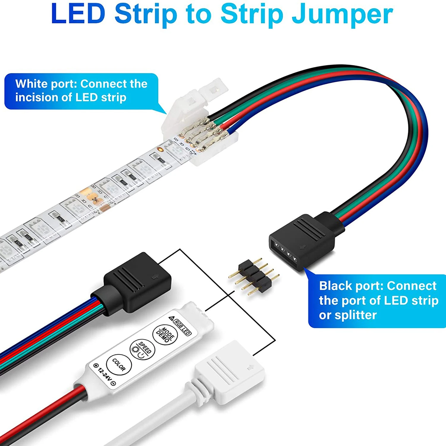 5050 4-Pin RGB LED Strip Light Connector Kit with T/L-Shaped Strip Jumpers Strip Clips Wire Connection Terminal Splice LED Strip