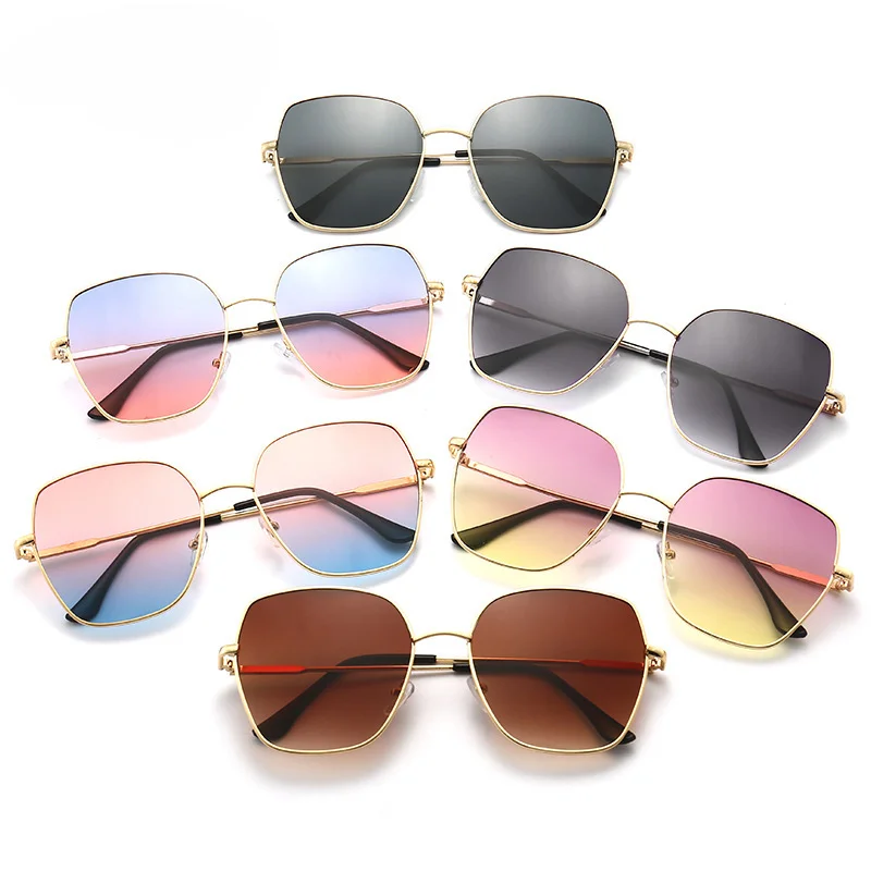 Ins Irregular Round Sunglasses Women Gradient Fashion Sun Glasses Female Rimless Metal Curved Temples Oculos De Sol UV400