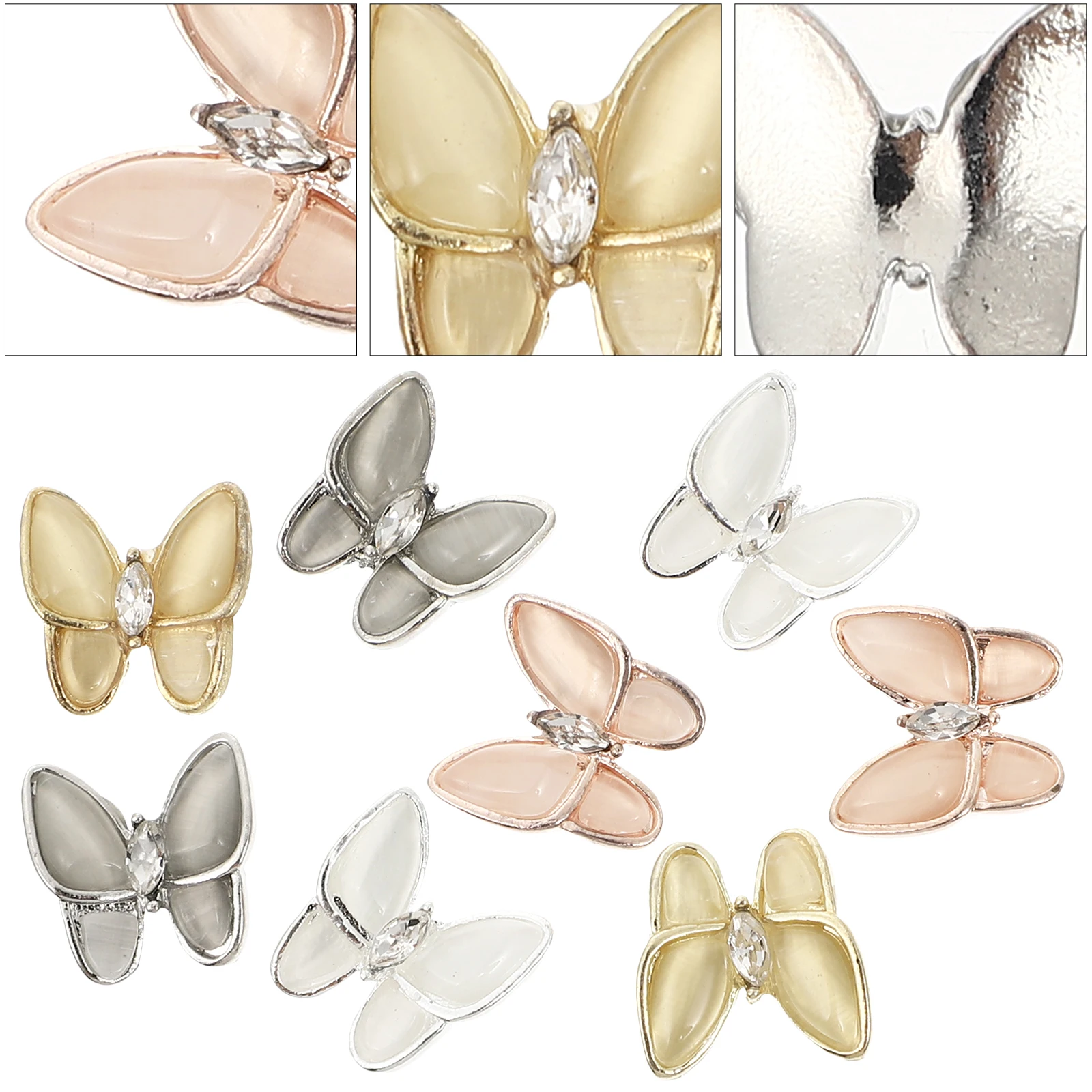 

1set Butterfly Cz Nail Art Charms Opal Glitter Manicure Studs Decor Diy Accessories For Party Graduation Night Out