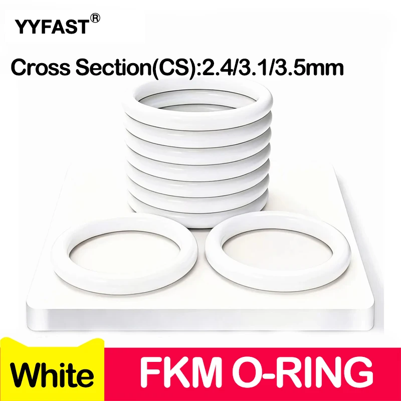 White FKM O Ring Seal, CS 2.4/3.1/3.5mm, High Temperature and Corrosion Resistance, Fluorine Rubber O-Rings, Outer Diameter 12-3