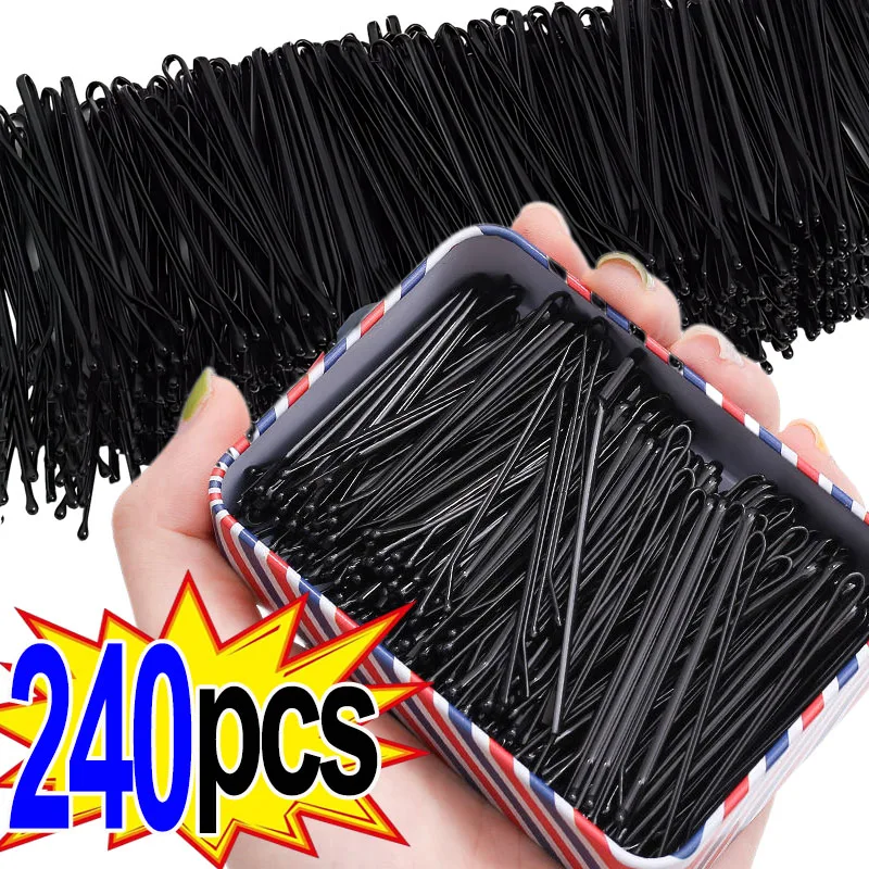 60/240Pcs Black Hair Clips U-Shaped Bobby Pin Invisible Wavy Hairpin Hairstyle Styling Metal Hair Grip Barrette Hair Accessories