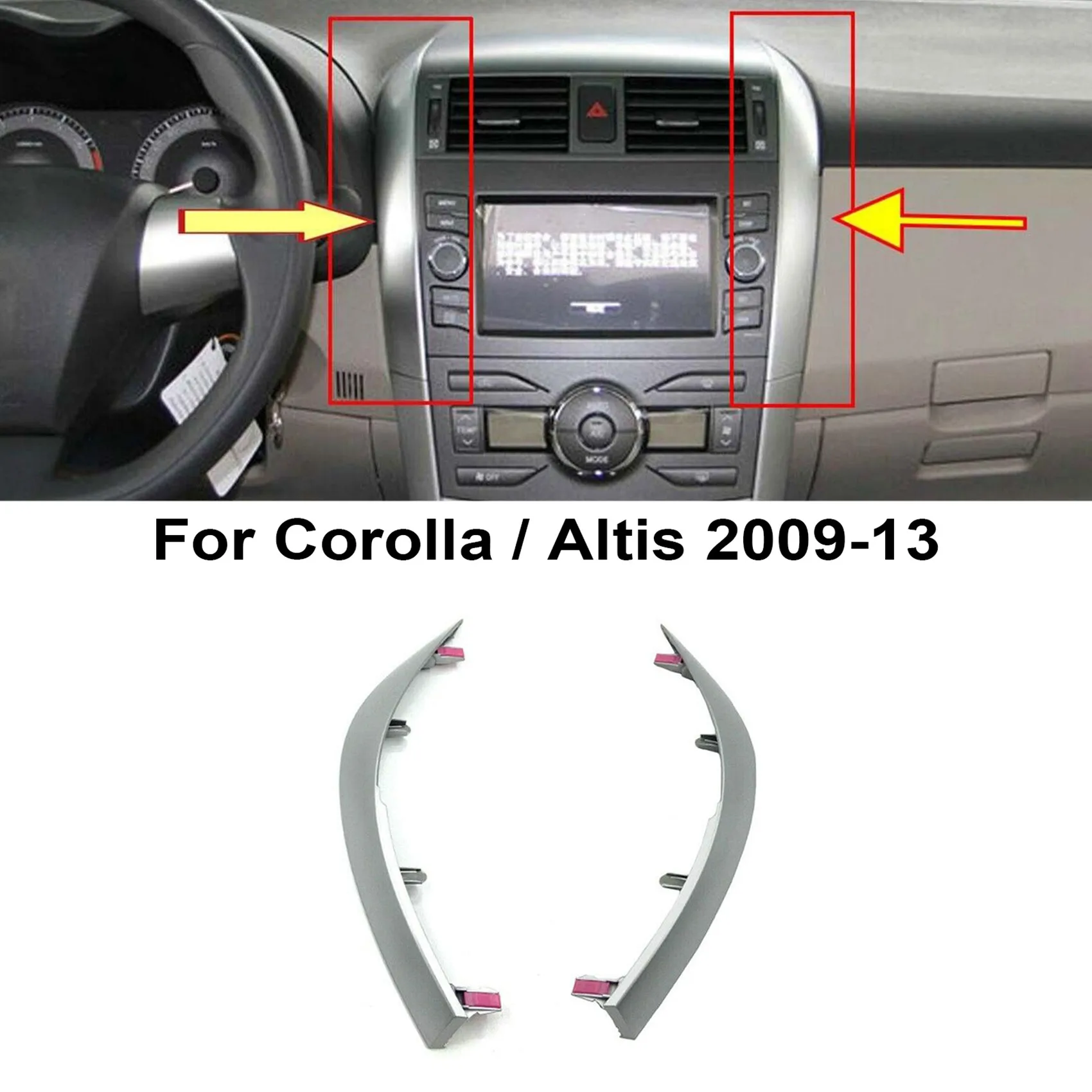 Tira de cubierta embellecedora para salpicadero de coche, accesorio para Toyota Corolla Altis 2009, 2010, 2011, 2012, 2013, estilo de Control Central, 2 piezas