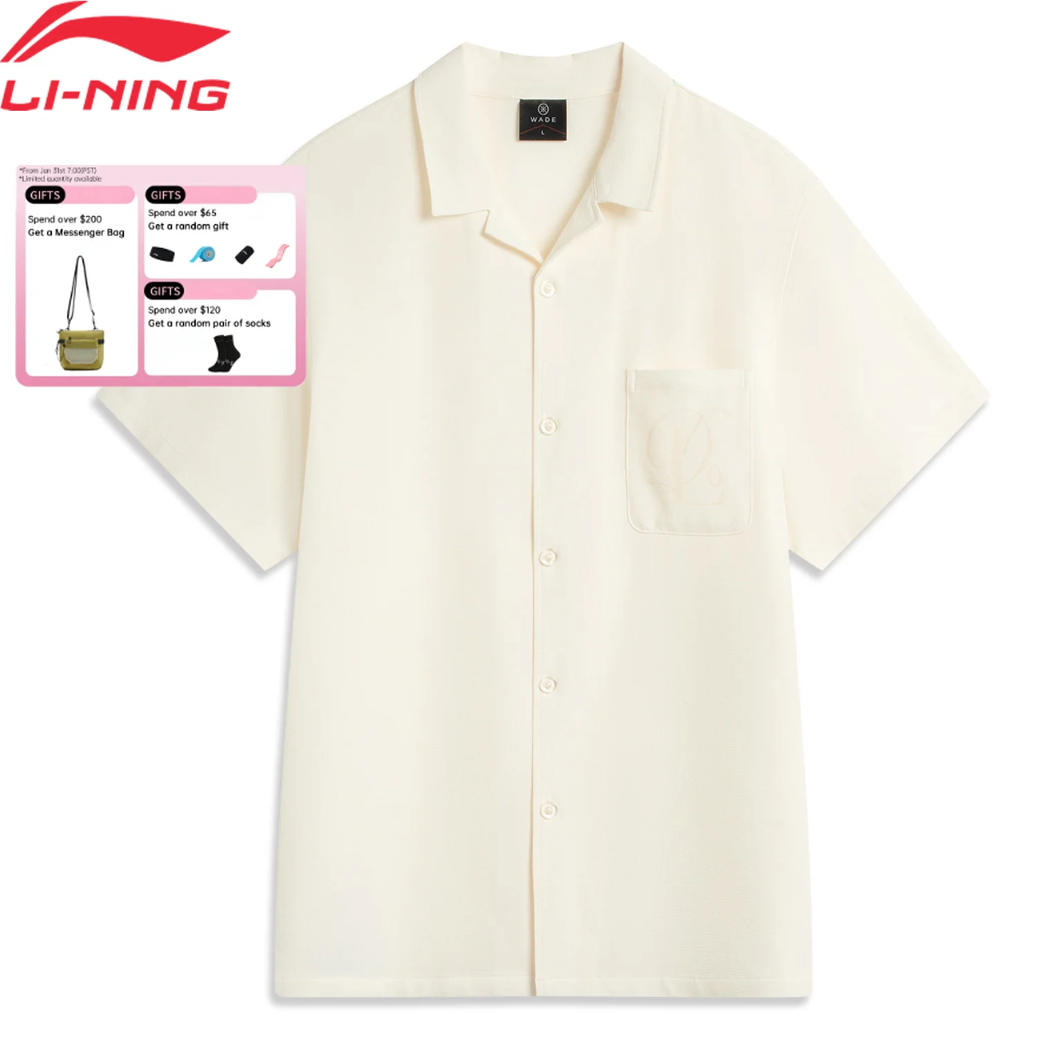 

Li-Ning Men's WADE Leisure Shirt 93%Polyester 7%Elastane Loose Fit Polo Collar Button LiNing Sports Stylish Tops ASHV199