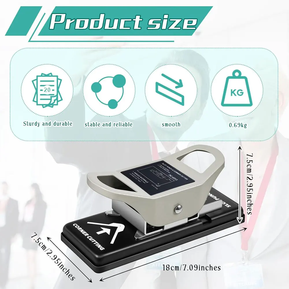 2-in-1 ID Badge Slot Punch 3x13mm with R5 Corner Rounder, Heavy Duty Handheld Punch Tool for PVC ID Cards, Name Tags & Crafts