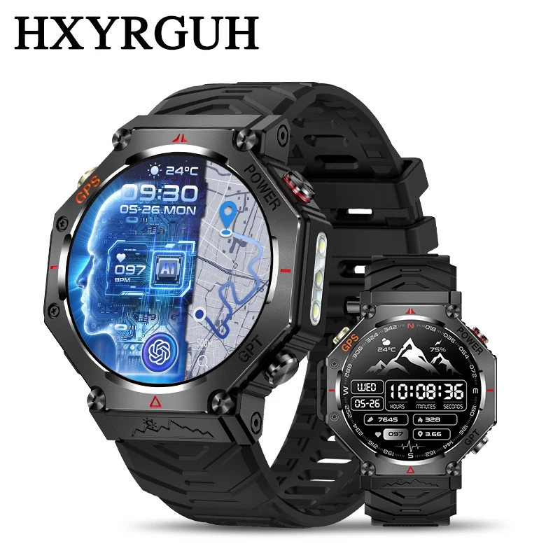 

New Bulit-in GPS Outdoor Smart Watch Men Flashlight compass Bluetooth call Heart rate 10ATM Waterproof Sports Smart watch 2025