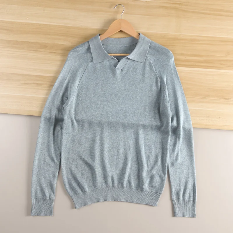 سترة محبوكة إيطالية فاخرة للرجال O-Ne طويلة مخملية من القطن والحرير والصوف الخريف غير الرسمي Faion Ci Sle لون نقي