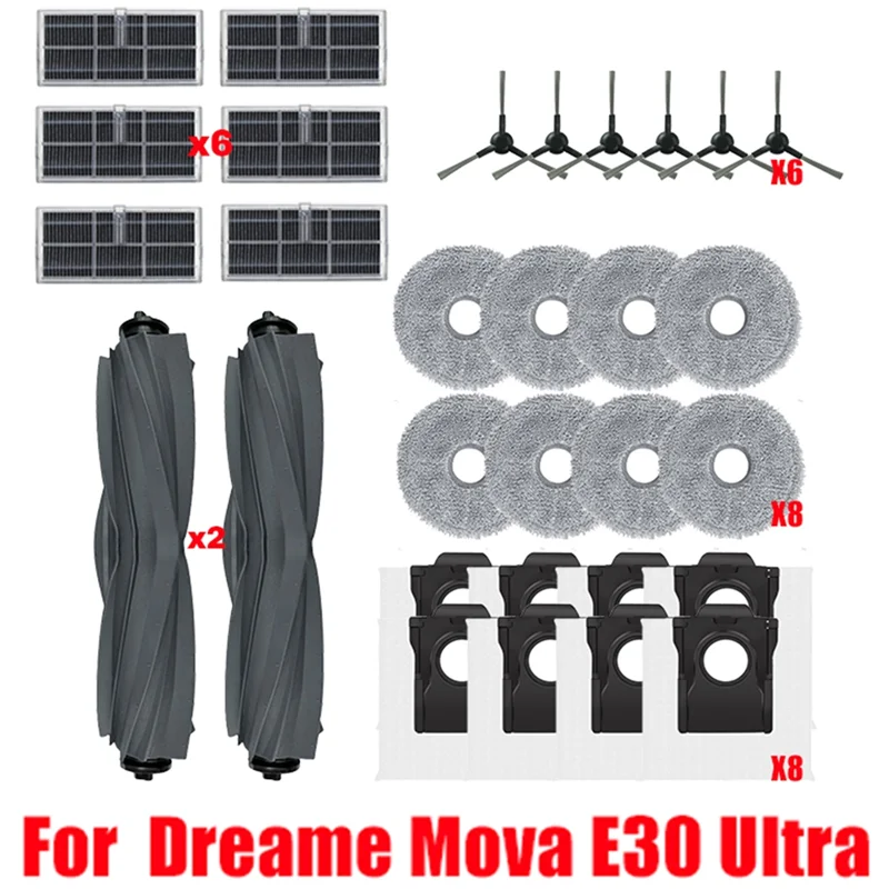 BAAM-Für Dreame Mova E30 Ultra/Trouver E30 Ultra Ersatzzubehör – Hauptseitenbürste, Hepa-Filter, Wischpad, Staubbeutel-Staubsauger