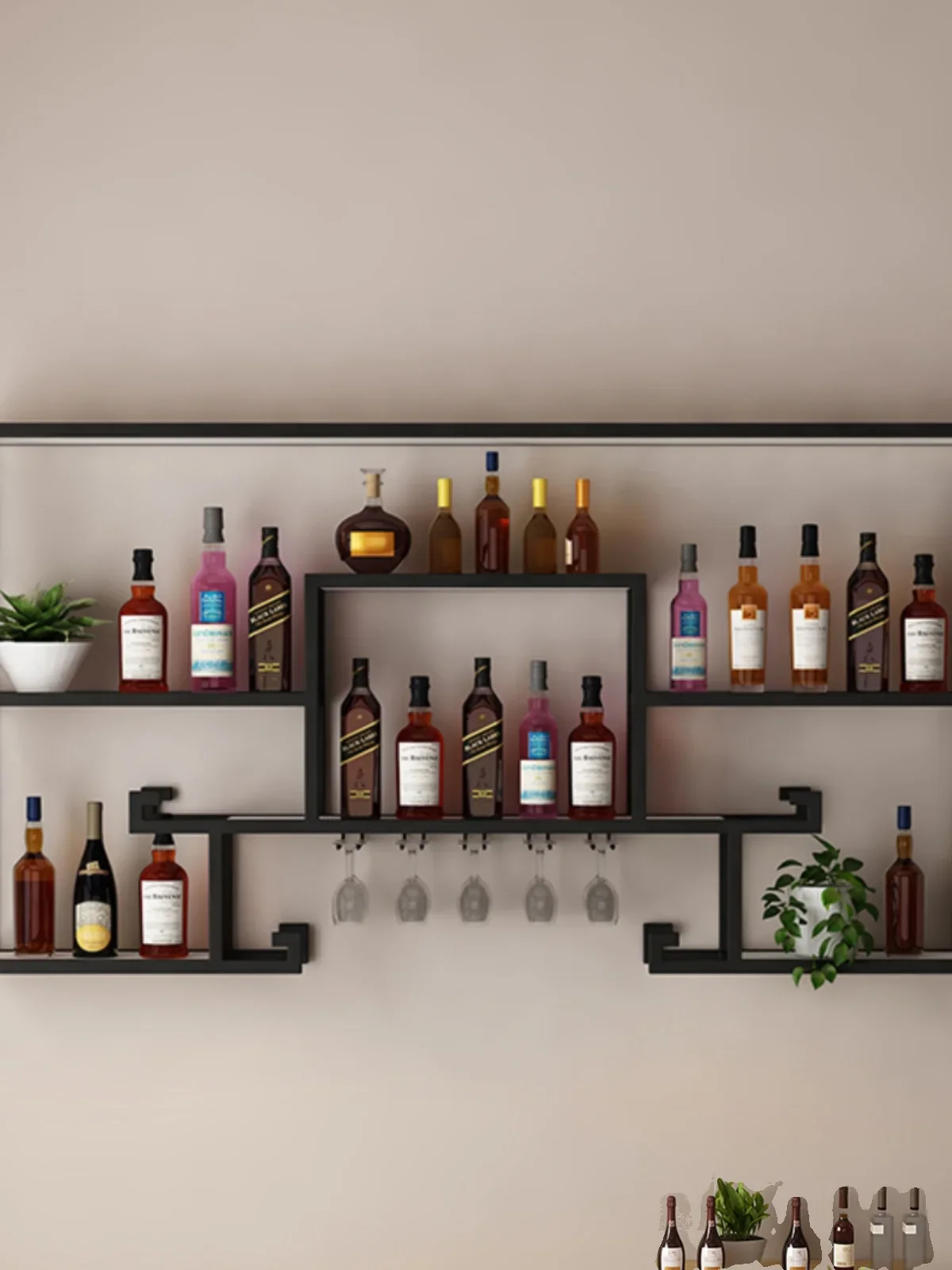 Bar wine rack wrought iron wall-mounted wine cabinet storage wine display rack living room bar restaurant