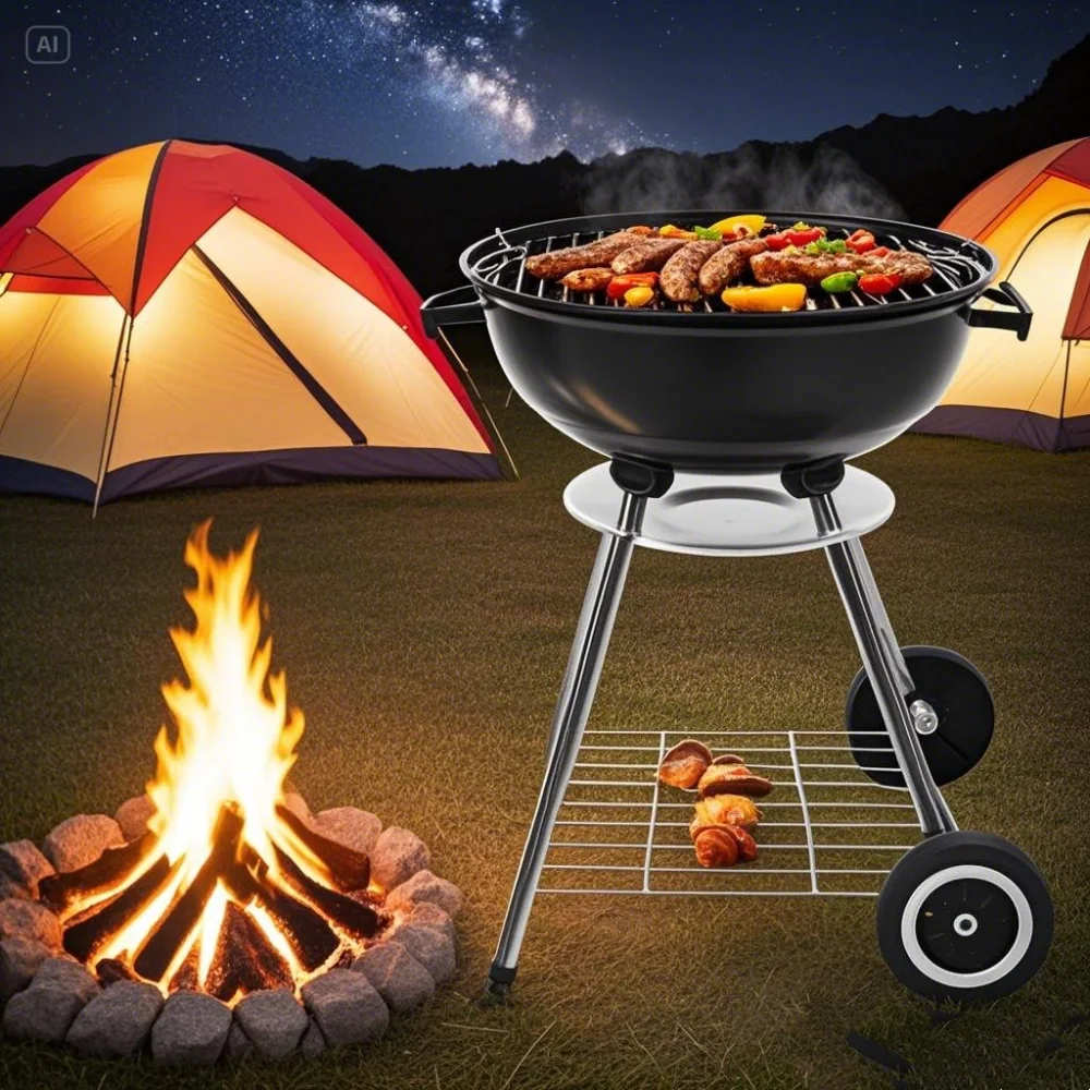 

Portable Charcoal Grill for Outdoor Cooking Barbecue Camping BBQ Coal Kettle Grill - Heavy Duty Round for Small Patio Backyard