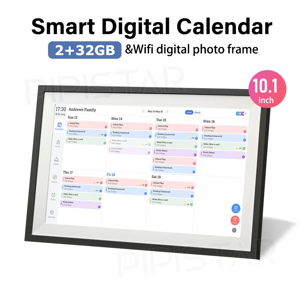 Calendrier numérique intelligent WIFI 10.1 pouces, écran tactile haute définition IPS, planificateur de maison intelligente, cadre photo numérique