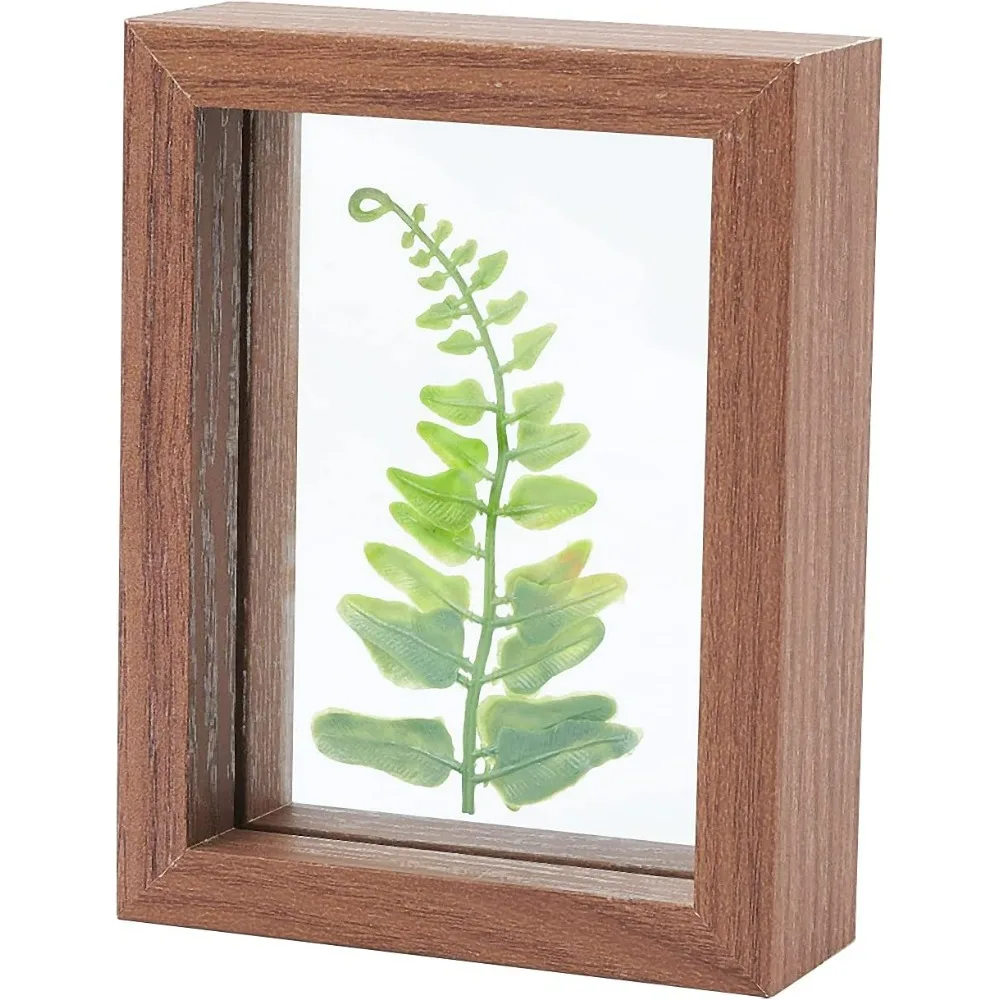 5x4 Inches Wood Floating Frame (Coconut Brown) Vintage Double Sided Glass Artwork Pressed Flower Display Frame Acrylic Plant