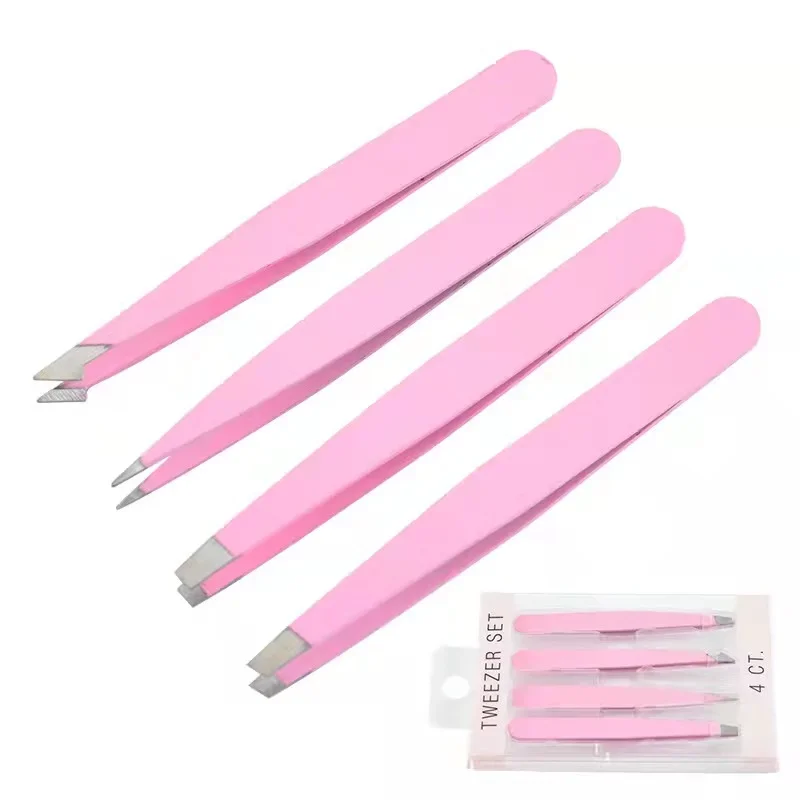 4Pcs Hair Removal Tweezers Stainless Steel Eyebrow Tweezers Slanted Tip Point Harmless Makeup Beauty Tools And Accessories