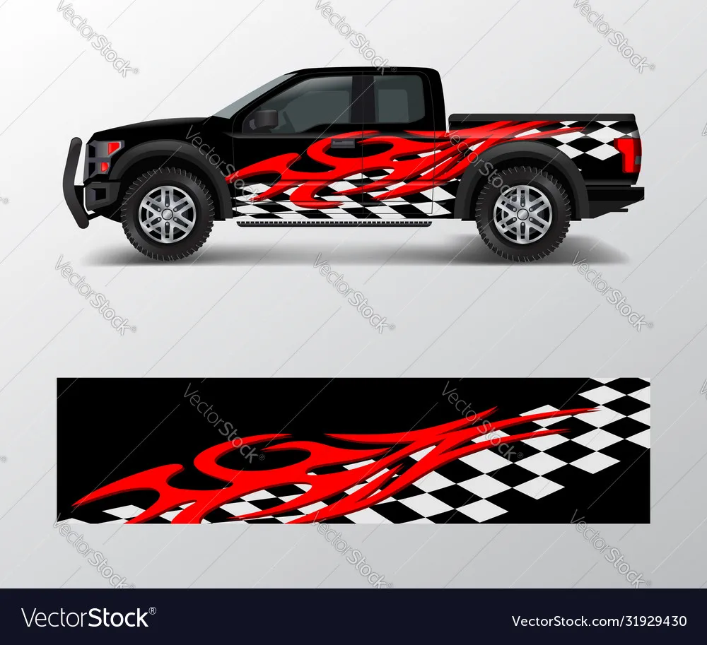 Pickup Racing Car Full Wrap Sticker Car Decal Decorative Cut Body Racing Graphic Decal Vinyl Wrap Modern Design Red Retro