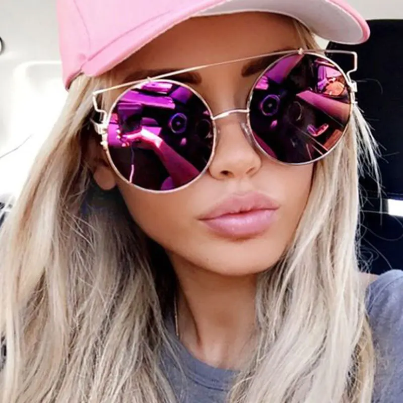 2023 New Oversized Women Brand Designer Cat EYe Sunglasses hollow Out Rose Gold Mirror How Shades Men HOT