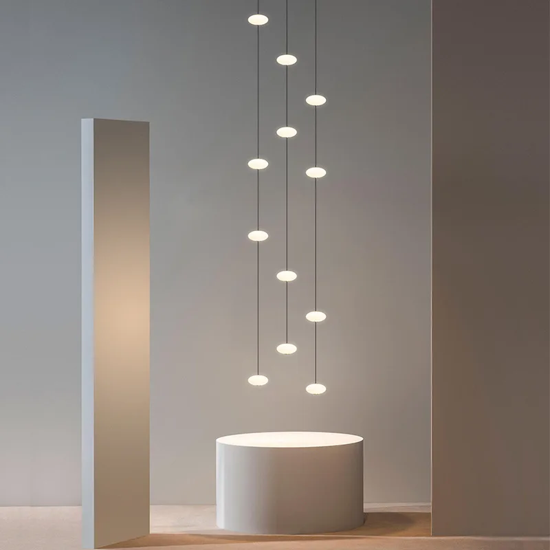 Minimalist Art Long Hanging Line Lamp Modern Staircase Pendant Light Duplex Building Villa Staircase Loft Living Room Decor