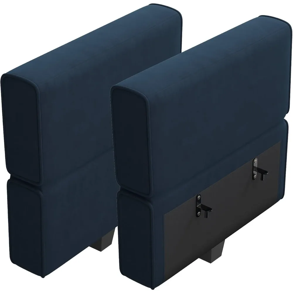 모듈형 섹셔널 소파 벨벳 블루 팔걸이 등받이 모듈, 소파 측면의 편안함과 지지 제공