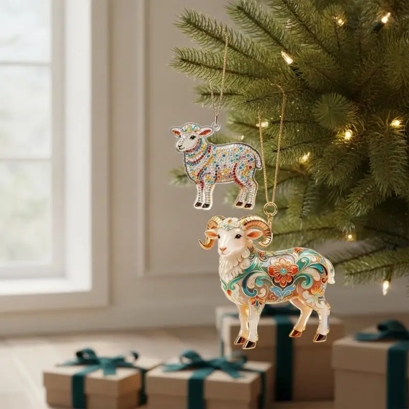 Auspicious Acrylic Chinese Zodiac Goat Hanging Ornament Portable for Spring Festival Travel Home Car Decoration Gift