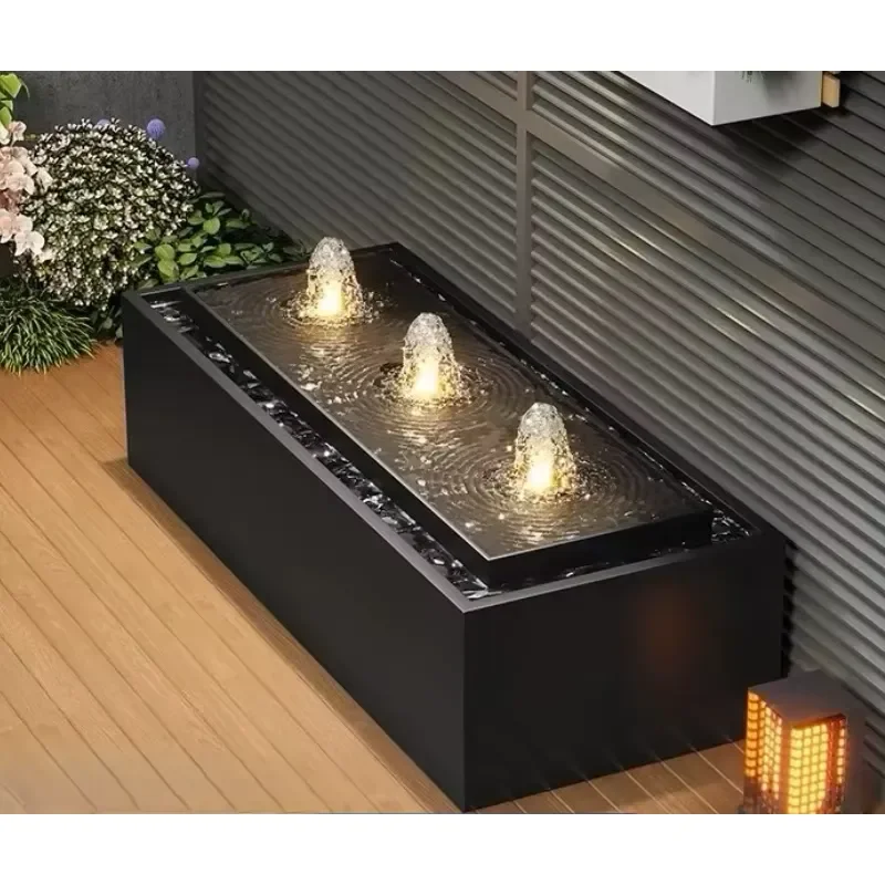 Modern Stainless Steel Bubbling Fountain Outdoor LED Water Feature for Garden Courtyard Villa Landscape