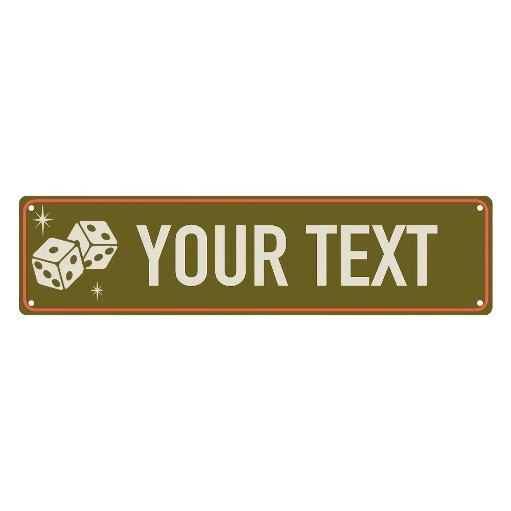 [CIFbuy][2D Flat] Custom Olive Green Dice Aluminum Street Sign,Personalized Your Text Wall Decor (40x10cm)(Only For Decoration)