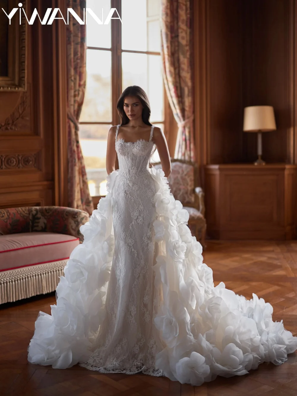 Handmade 3D Floral Lace Wedding Dress Dazzling Pearls Thin Straps Bridal Gown 2026 New Customized Mermaid Dresses For Bridea
