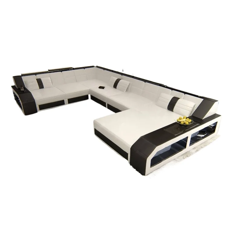 Leather sofa size apartment corner multi-functional leather sofa living room furniture combination