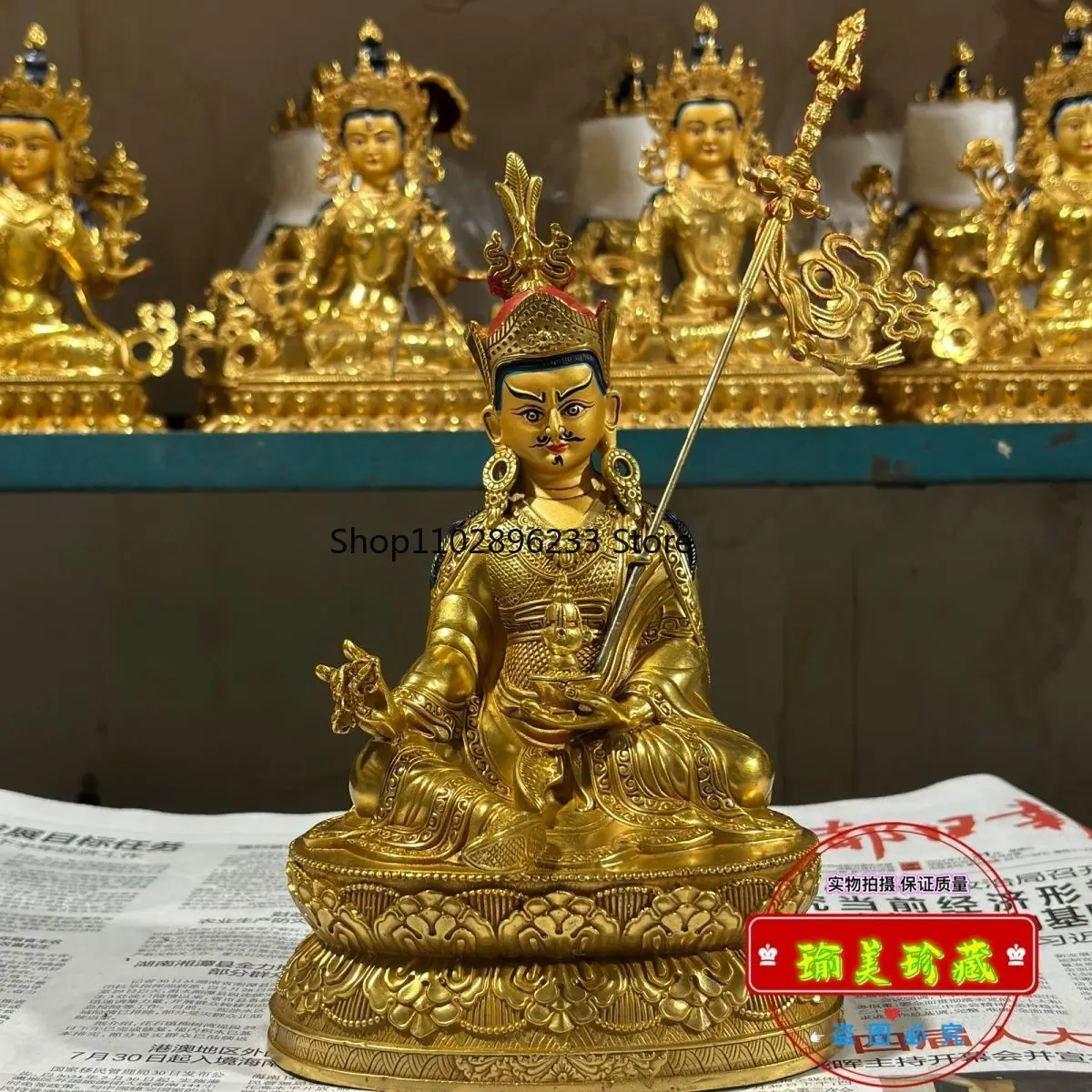 Lotus Peanut Guru Buddha Statue Ornament Tibetan Bronze Statue 7 inches Domestic Boutique Buddha 22cm Tibetan Tantra Lotus Maste