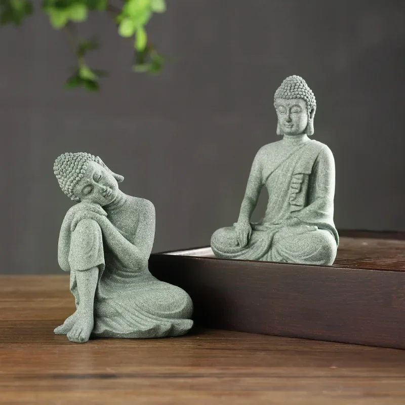 Buddha Statue Fish Tank Decoration Mini Buddhism Figurine Desk Topper Tablescape Decor Home Zen Statue Green Sandstone Thailand