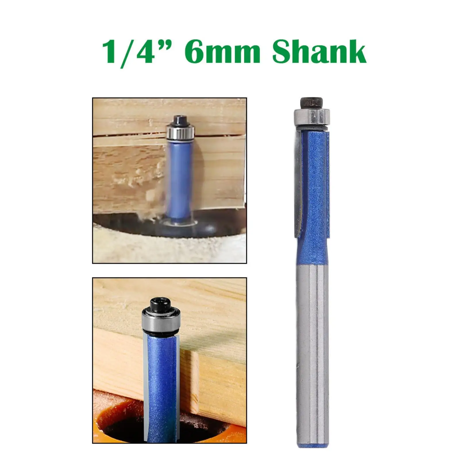 1/4in Shank Flush Trim Router Bit - Carbide Top Bearing Chamfering Tool for Woodworking - Silver Blue Finish