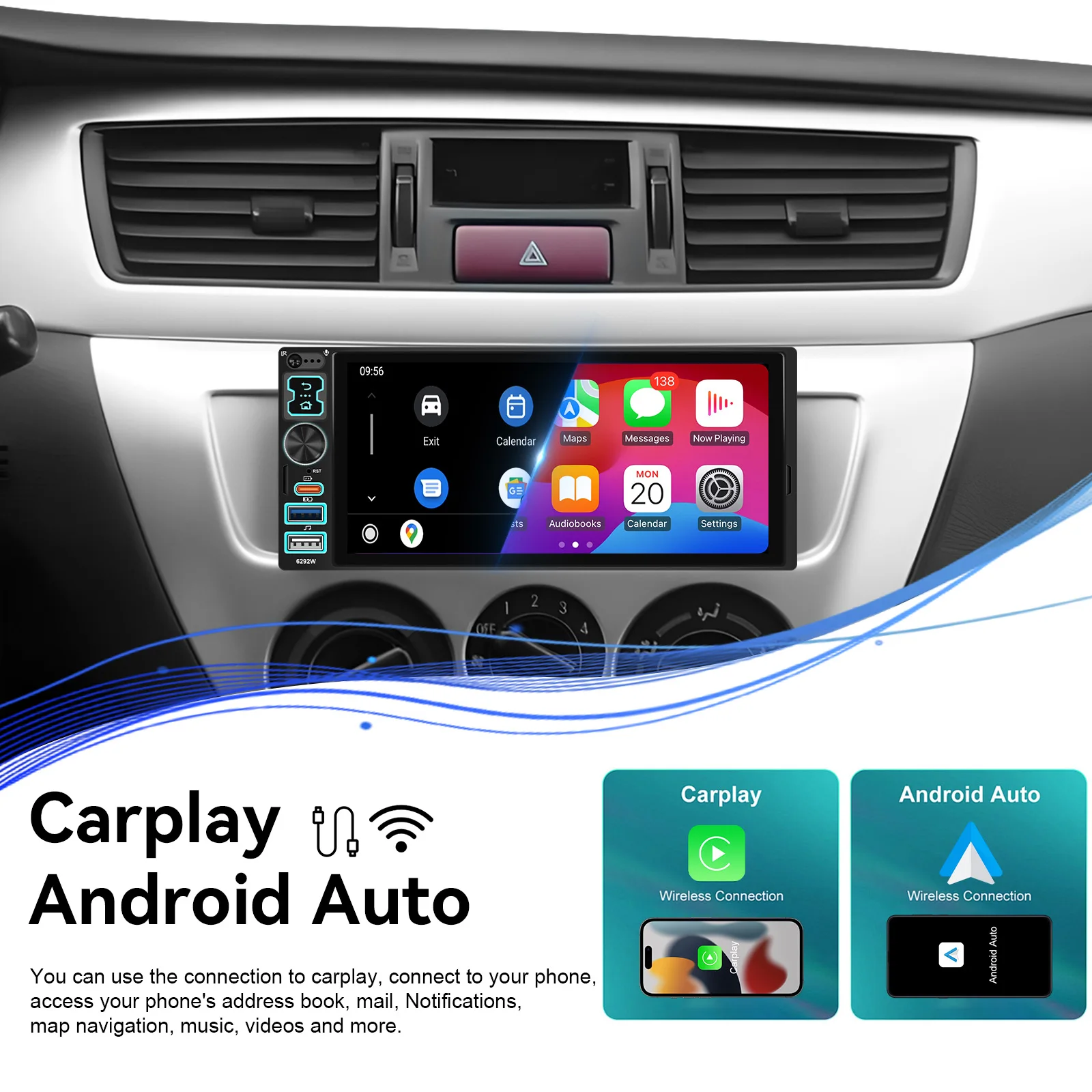 Hikity 1DIN 6.8 "مشغل MP5 للسيارة العالمي يدعم Carplay Auto Type-c كاميرا الرؤية الخلفية راديو السيارة الوسائط المتعددة SWC التحكم عن بعد