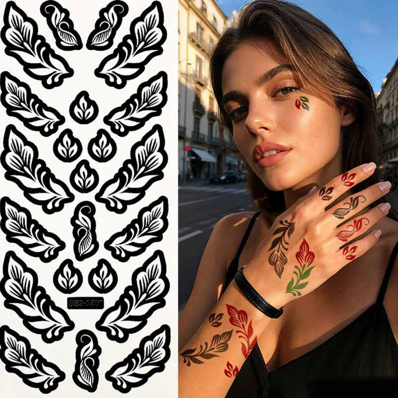 

3PCS Hand Arm Henna Tattoo Stencil Floral Star Colorful Tattoo Template Sticker DIY Hollow Tattoo Decals Semi Permanent Tattoos