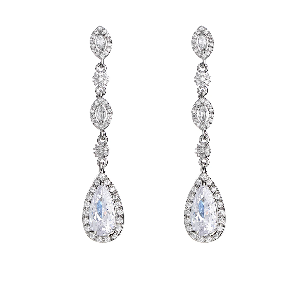 Women's Teardrop Earrings - Bridal oval draping earrings, delicate cubic zirconia jewelry for women