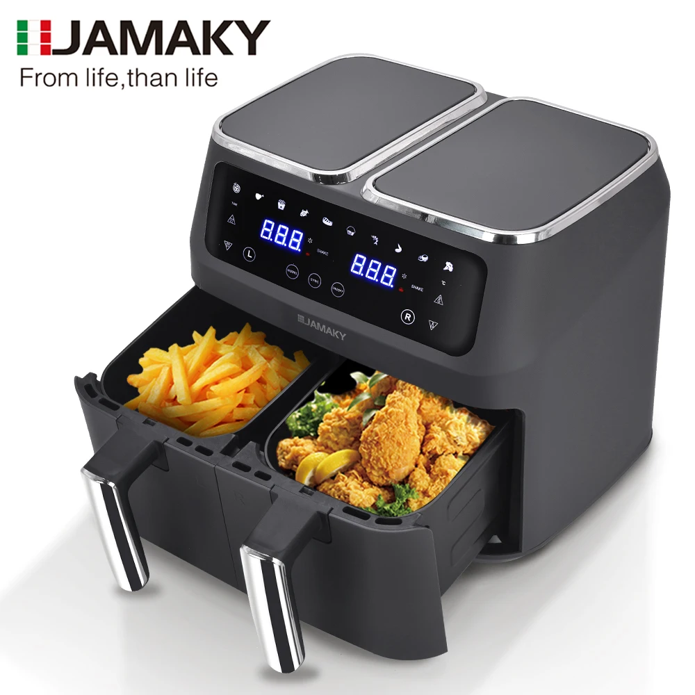 

JAMAKY Hot Sale Professional Double Door Air Fryer With LED Display Dual Air Fryer 10 Liter Double air fryers