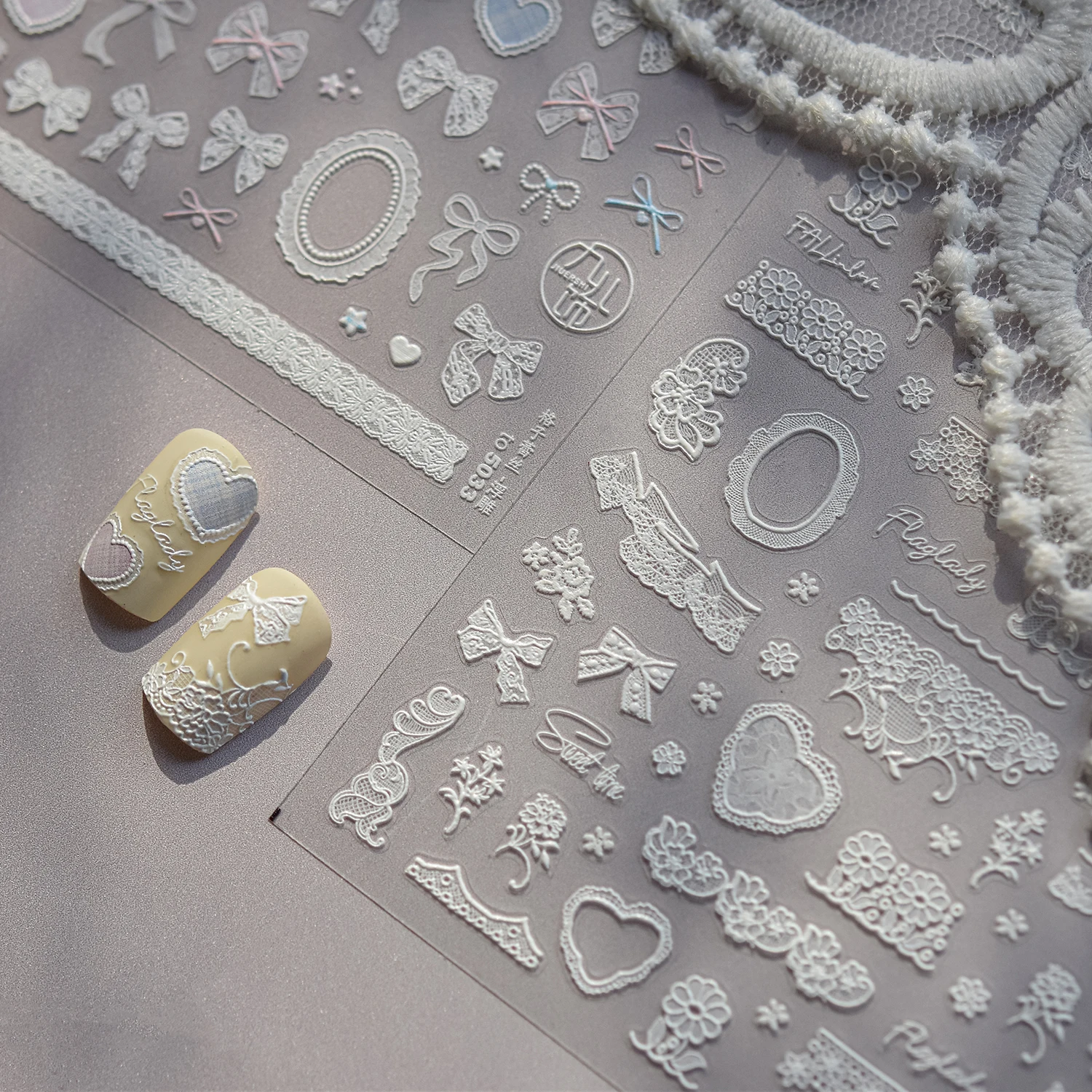 1 pz fiori di pizzo rosa amore manicure decorazione decalcomanie per unghie linee di fiocco 5D adesivi in rilievo stampa sulle unghie