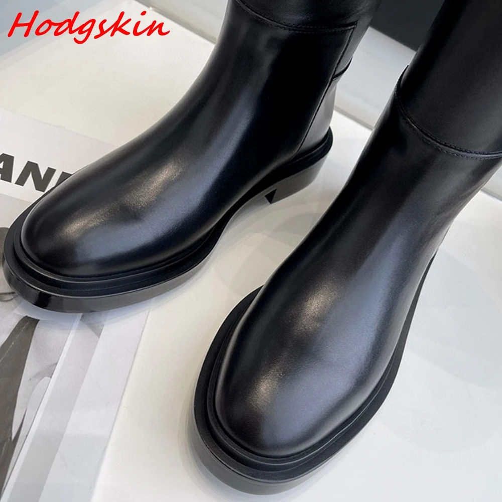 Black Irregular Bevel Women Boots Round Toe Thick Sole Slip On Flat with Shoes Classic All-match Fashion Knee High Boots