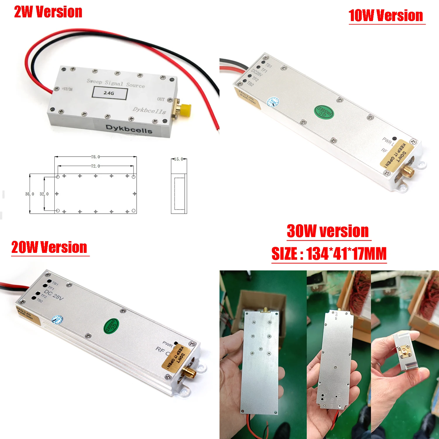 433Mhz-5.8Ghz VCO Source 10W 20W 30W 50W 100W Power Amplifier RF Module 915Mhz 1.5Ghz 2.4Ghz Walkie talkie satellite WIFI Drone